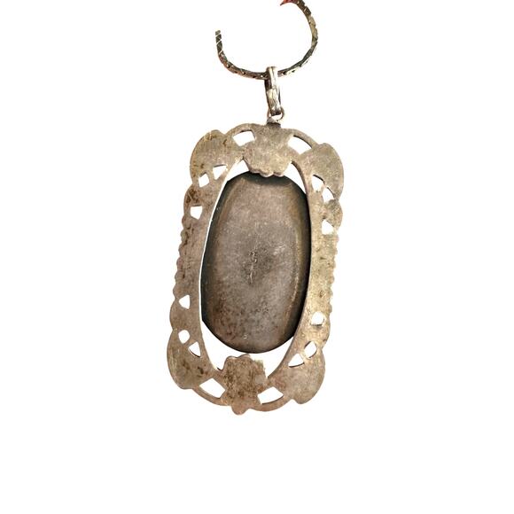 Vintage Butterfly WingTropical Sunset Palm Trees Pendant Necklace - 1950s - Picture 4 of 4